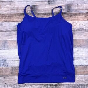 Under Armour Womens Royal Blue Open Back Built In Bra Tank Top Large Loose Fit